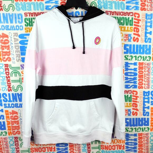Odd Future Hoodie Size L Striped Pullover Donut Logo White Pink Black OFWGKTA - Picture 1 of 6